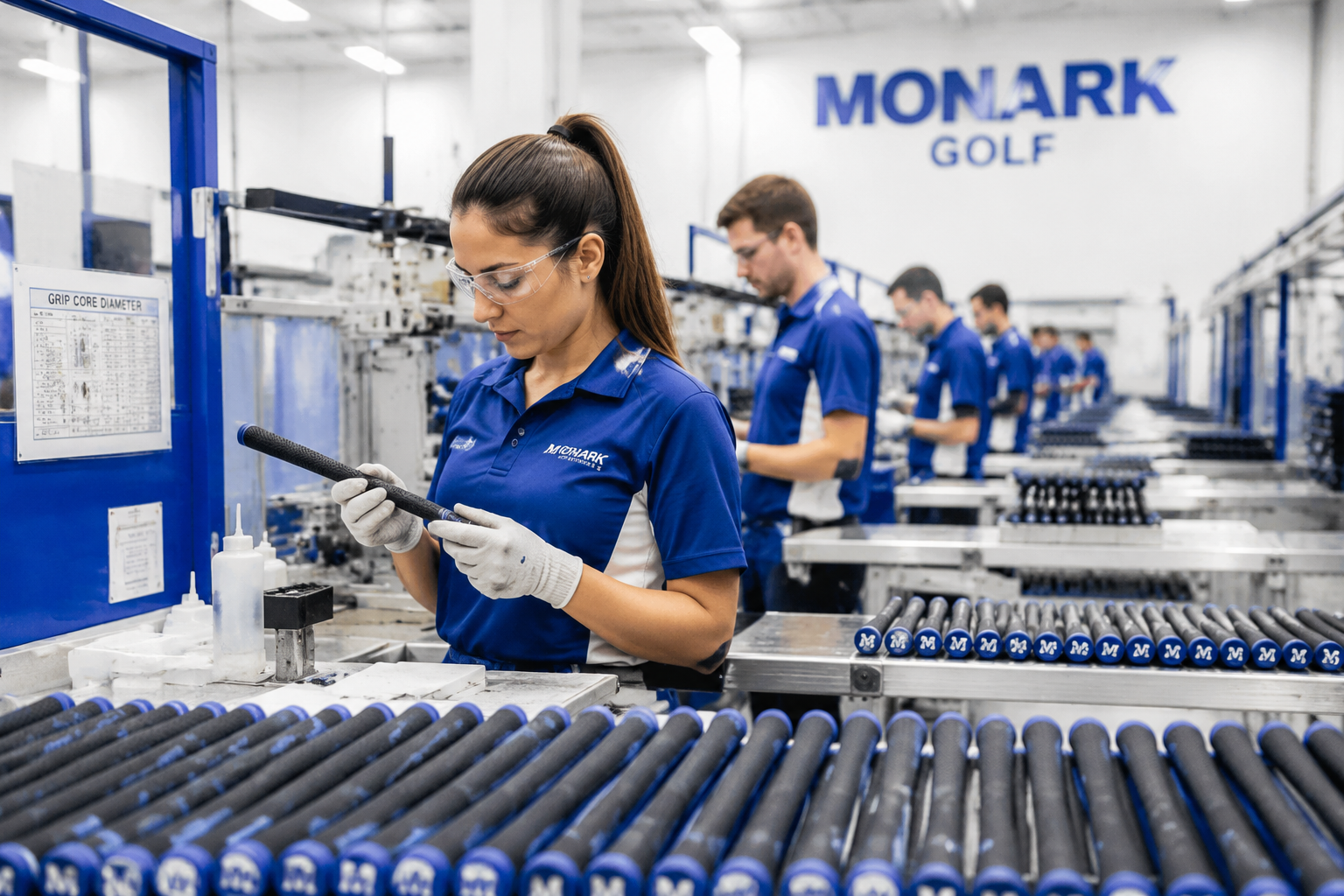 Custom golf grip production line with quality control inspection at PassenGolf OEM factory