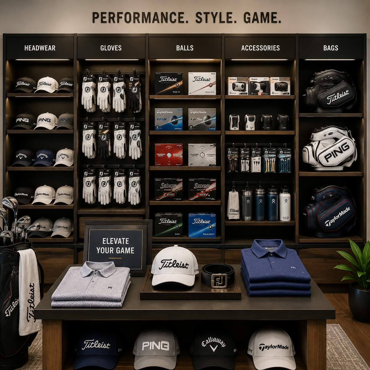 Golf pro shop inventory and retail display image