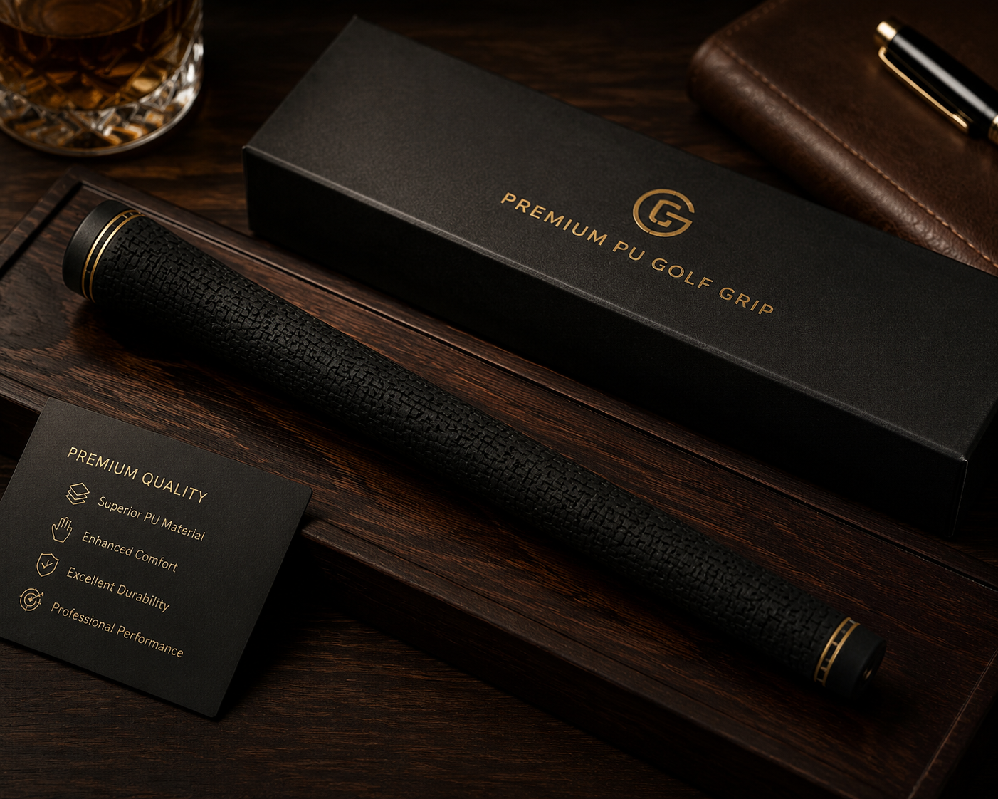 Premium PU golf grip with soft tactile finish for corporate gift sets