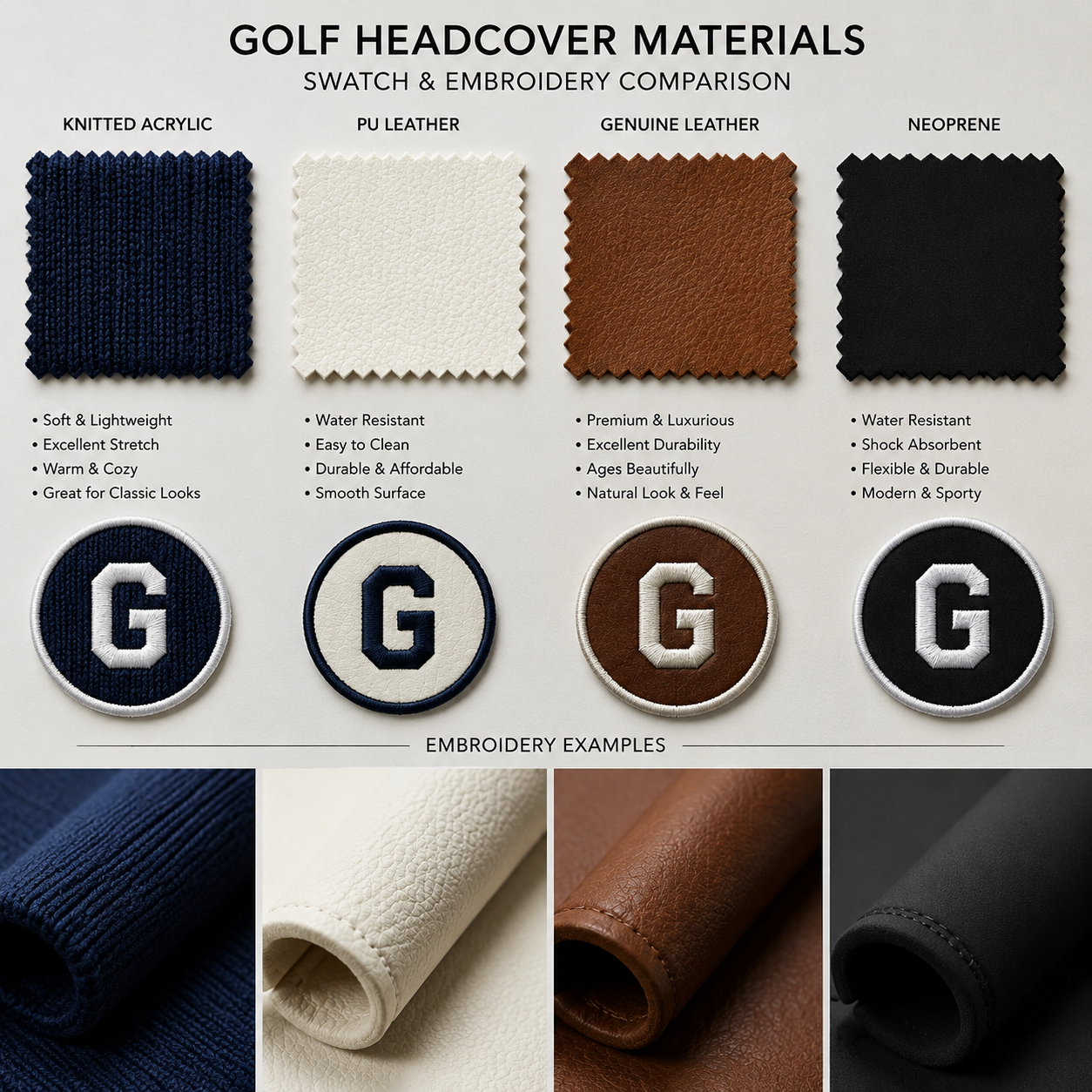 Golf head cover materials and customization showcase