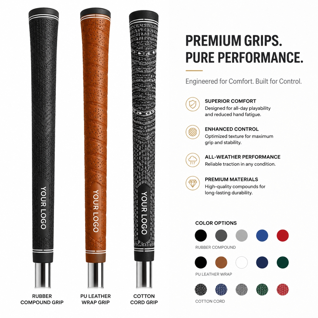 Custom golf grips materials comparison