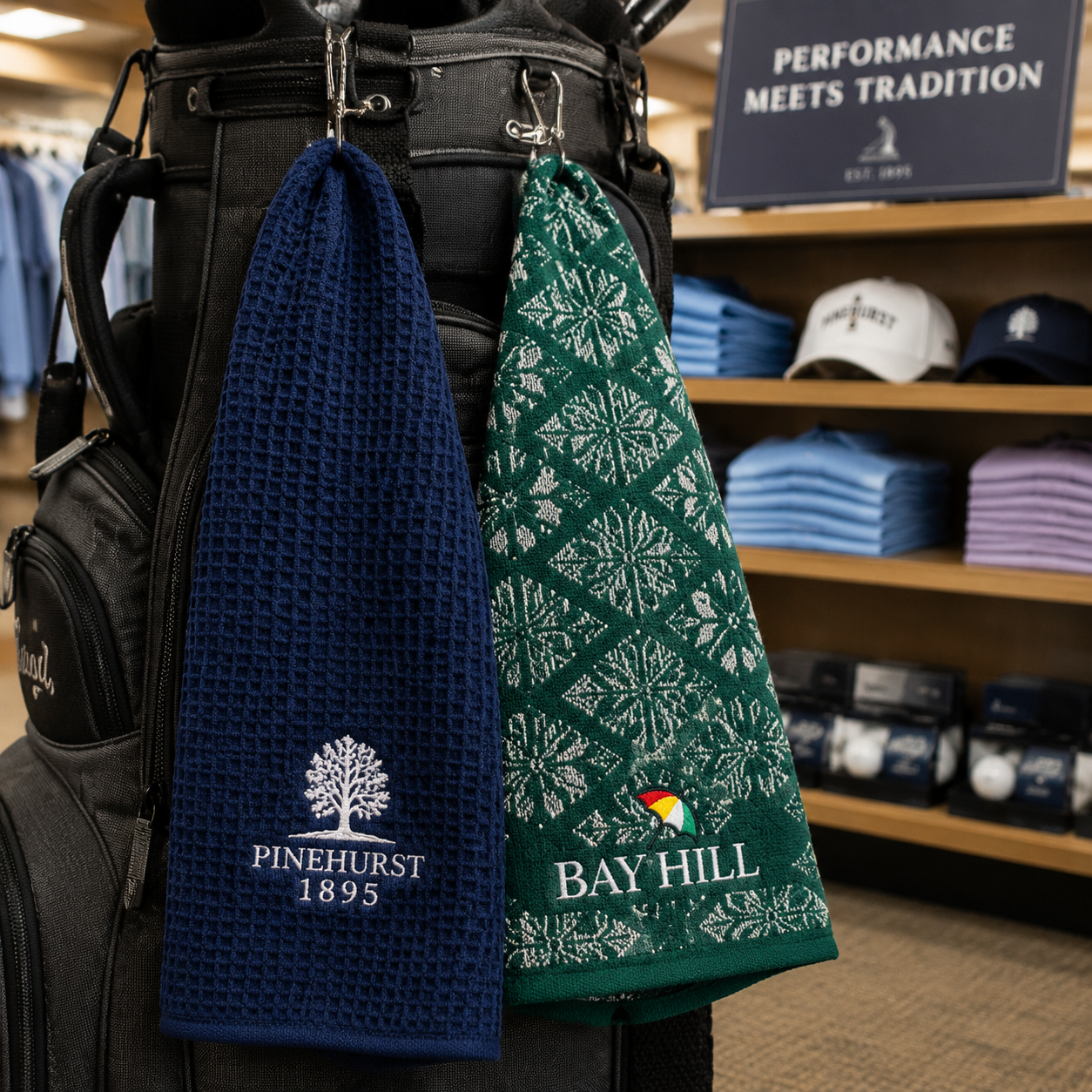 Custom golf towels hero display