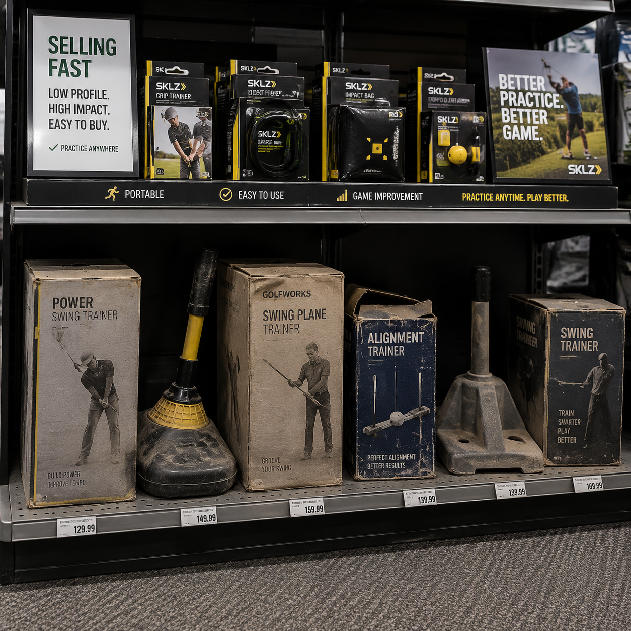 Golf training aids retail merchandising image