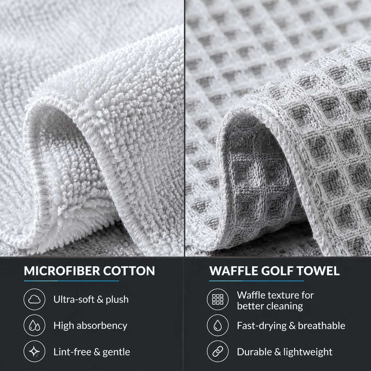 Golf towel material comparison image