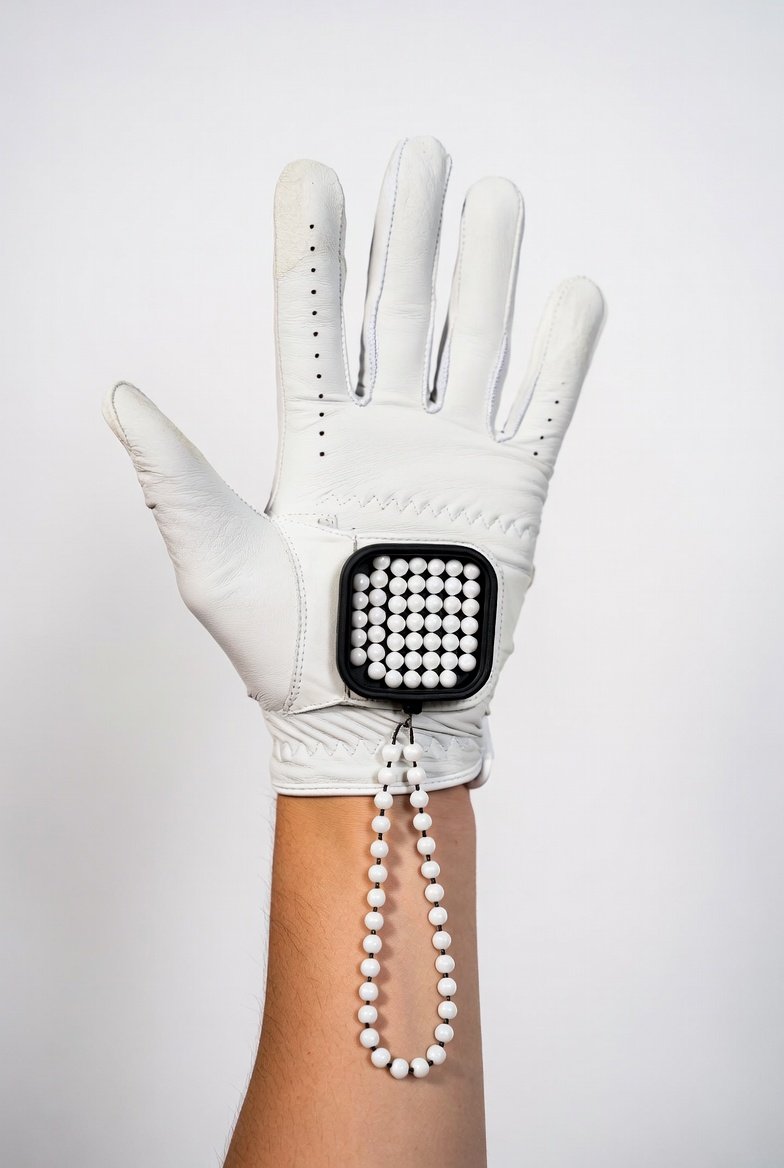 Golf glove with bead stroke counter attachment dark green beads