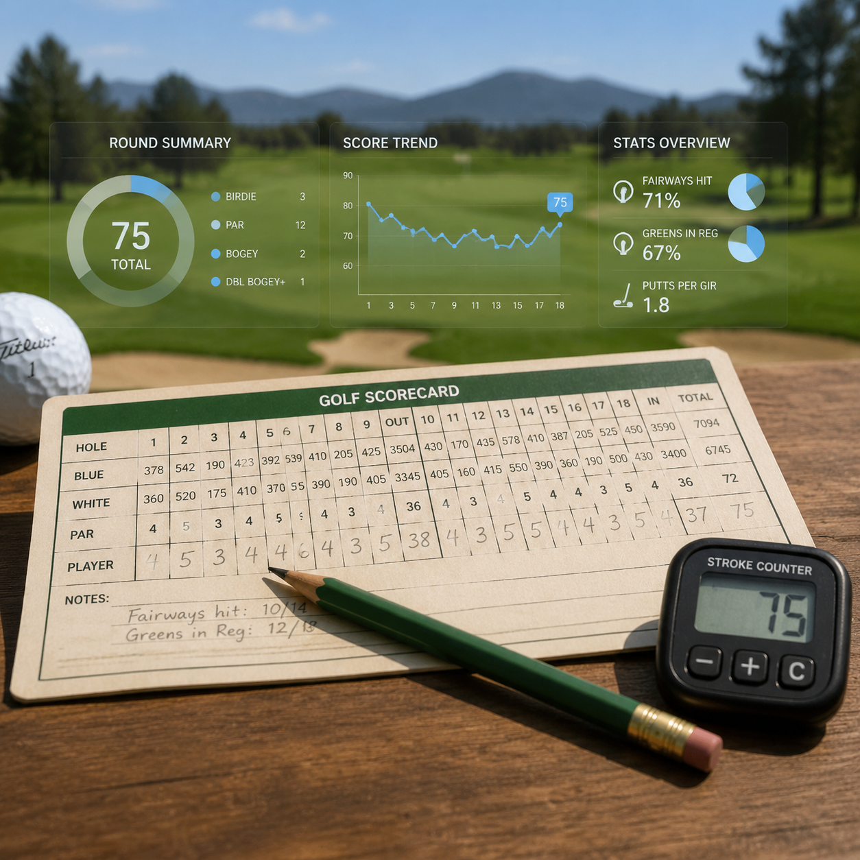 golf stroke counter analytics dashboard tracking score improvement