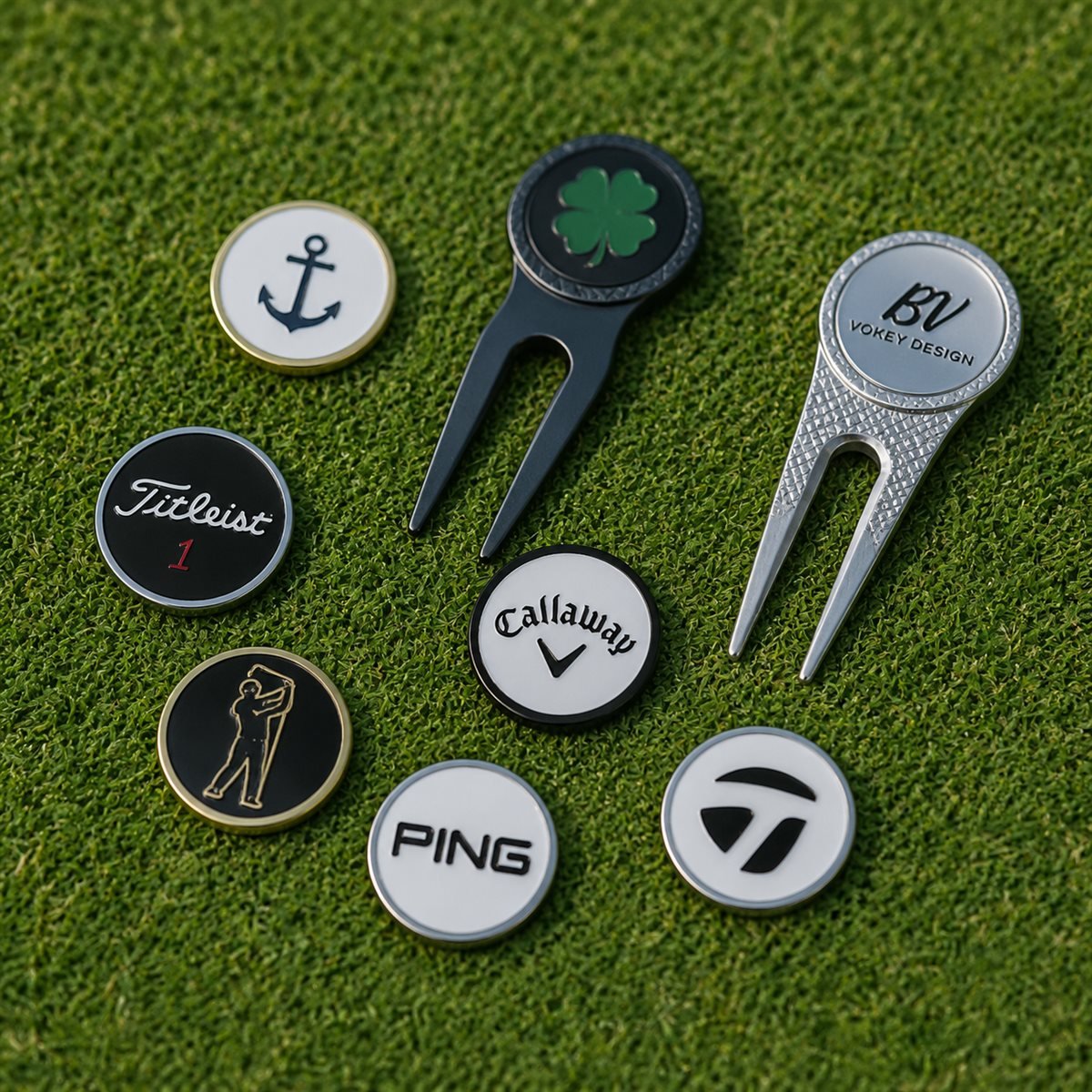 Golf Ball Markers and Divot Tools Display