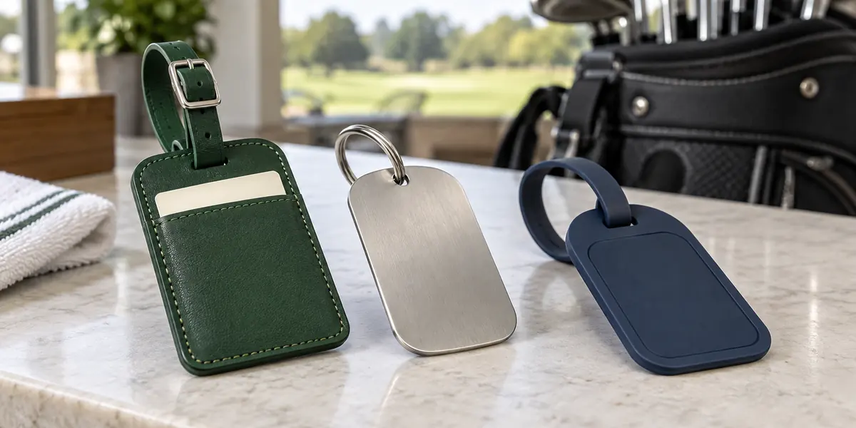 Custom Golf Bag Tags: Materials, Branding, and QC AI-generated golf bag tag material and attachment concepts