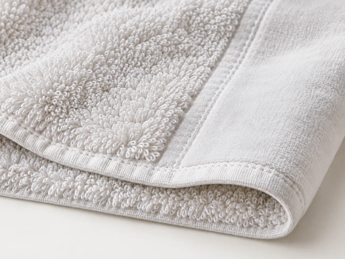 Custom Golf Towels | OEM Manufacturer | PassenGolf Close-up of white cotton golf towel terry loops and smooth velour panel