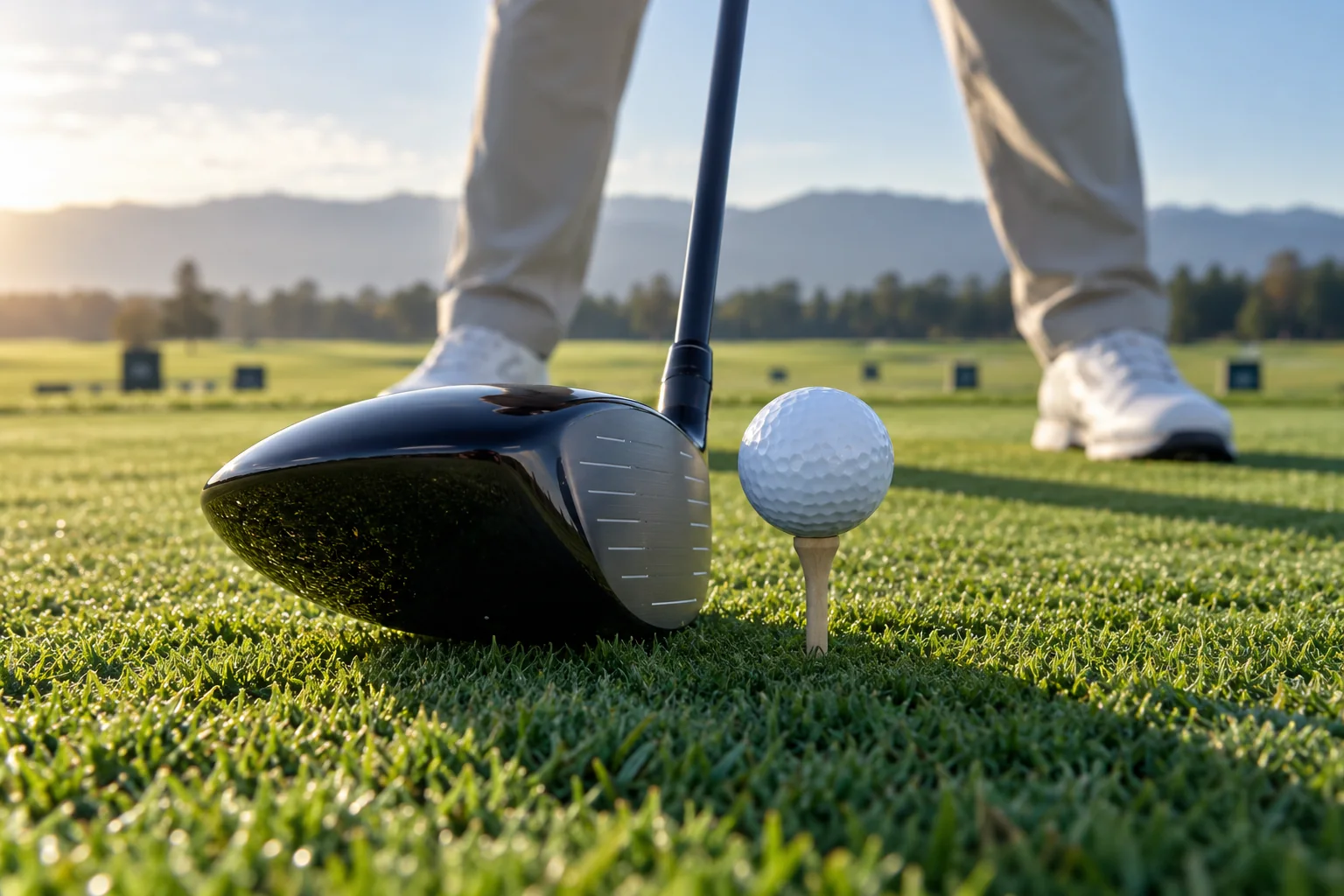 How High to Tee Up a Driver: Setup, Strike and Tee Guide Golf ball on a wooden tee beside an unbranded driver at a practice range