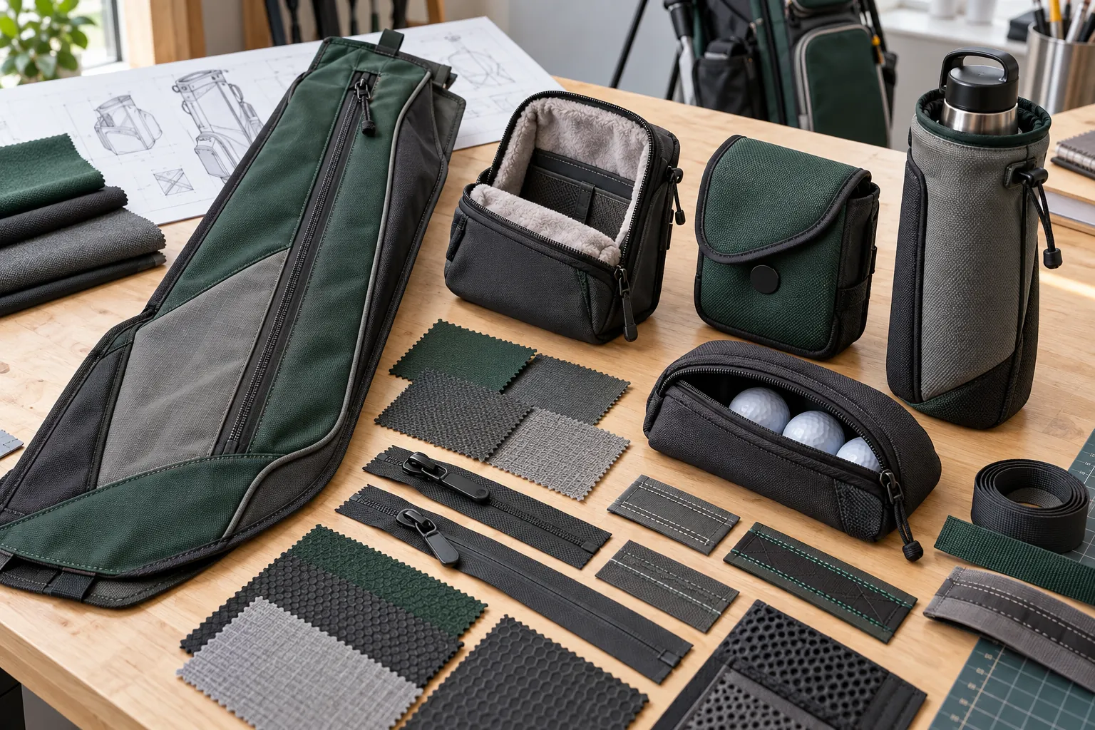 Golf Bag Pockets Explained: Layout, Access and Construction Golf bag pocket samples with zippers, lining, magnetic flap and bottle holder