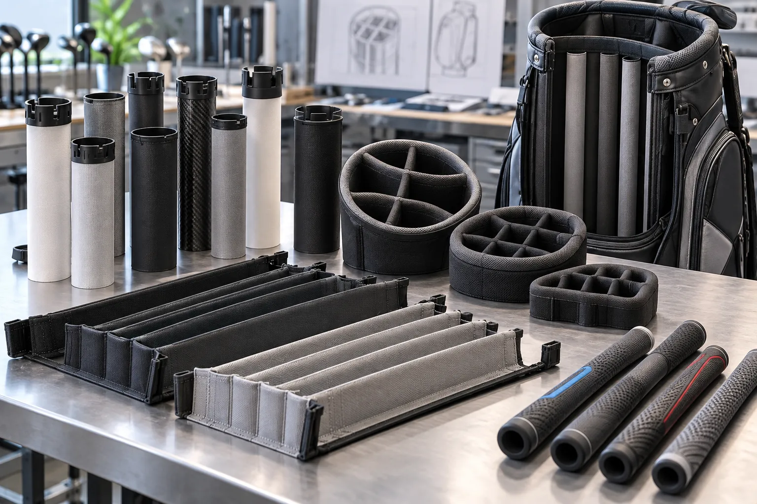 Golf Bag Tubes: Fit, Dividers and Sample Checks Golf bag tubes, padded divider tops and full-length divider samples