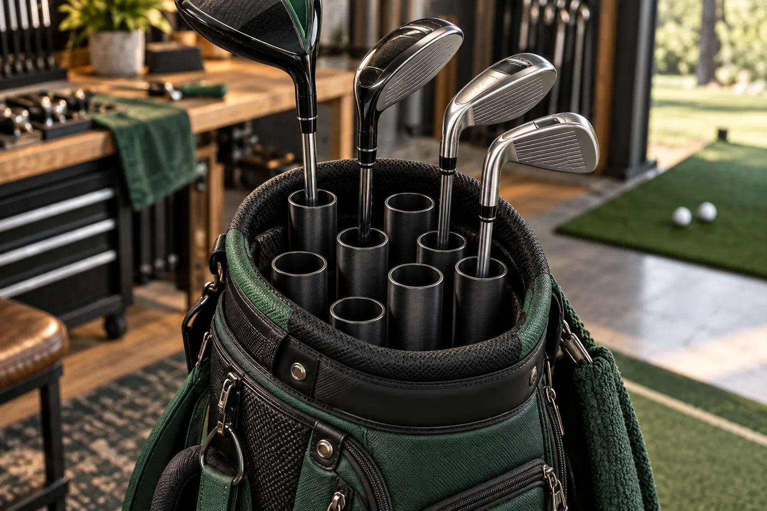 Golf Bag Tubes: Fit, Dividers and Sample Checks Golf bag tubes separating clubs inside an unbranded golf bag
