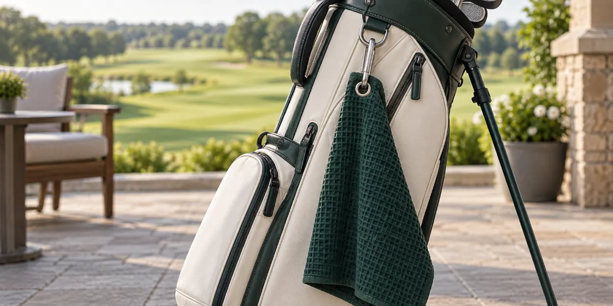 Custom Golf Towel Grommets and Carabiners: Fit and Use custom golf towel grommets and carabiners: illustrative care and setup scene