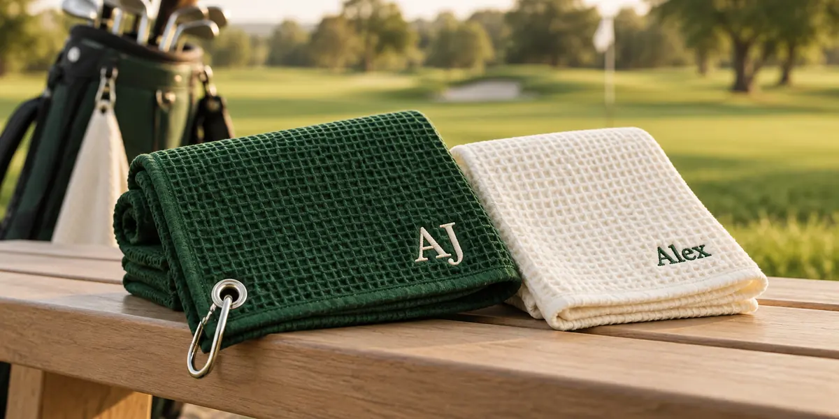 Personalized Golf Towels: Names, Monograms, and Wash Durability AI-generated monogram and name golf towel concepts