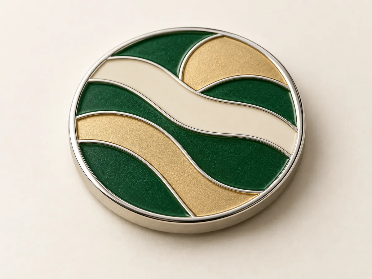 Custom Golf Ball Markers | OEM Manufacturer | PassenGolf Close-up of a soft enamel golf ball marker with recessed color and raised metal lines