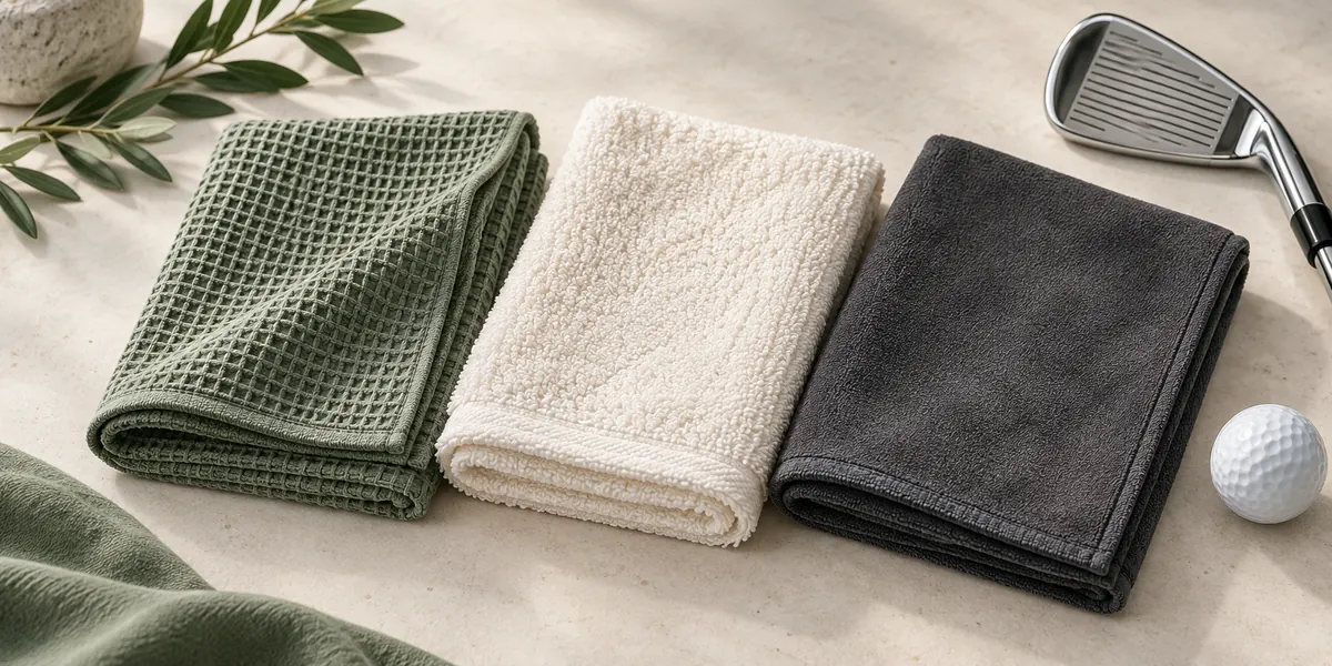 Microfiber vs Cotton Golf Towels: Waffle Texture, Cleaning and Care Illustration of waffle, terry and smooth golf towel textures