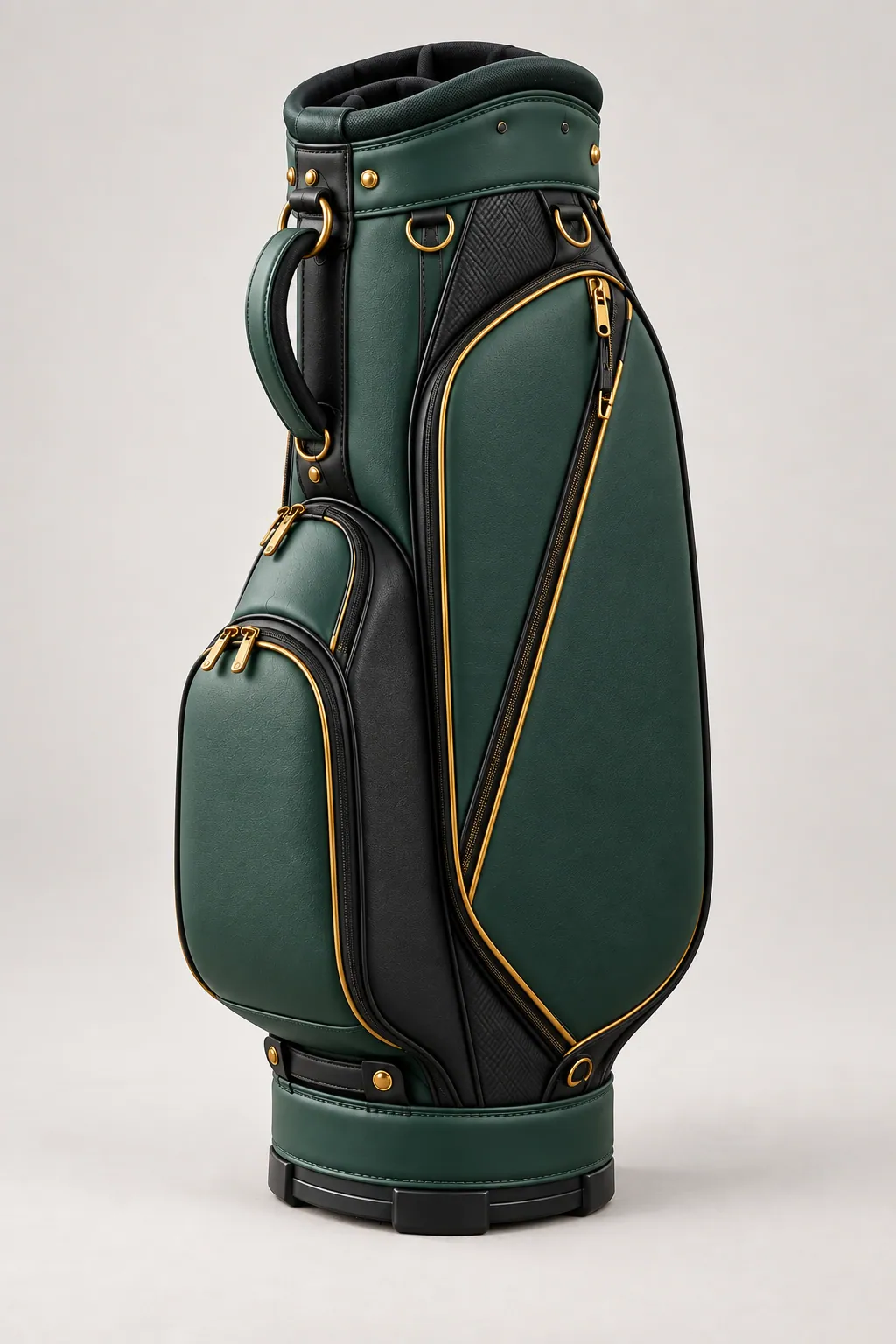 staff bag blank branding panel webp Blank side presentation panel on a forest green custom staff golf bag