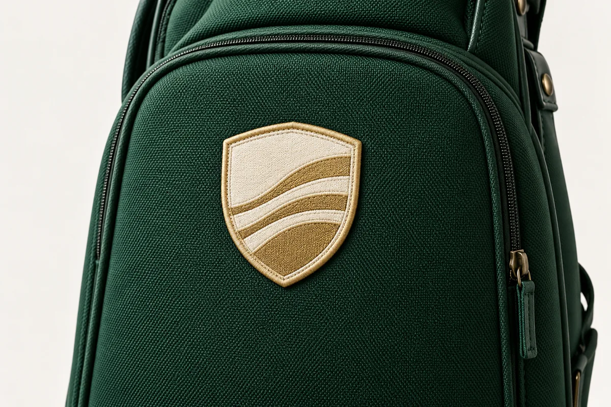 Custom Golf Bags | OEM Manufacturer | PassenGolf Raised applique patch on a green golf bag panel