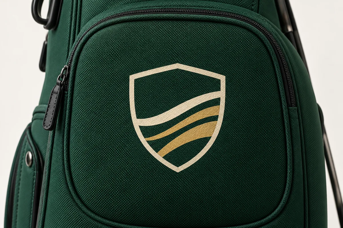 Custom Golf Bags | OEM Manufacturer | PassenGolf Flat printed emblem on a green golf bag panel